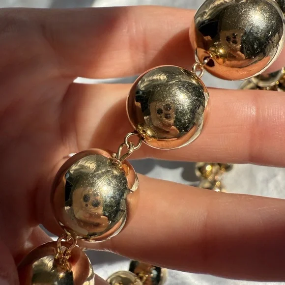 Gold Zara Gold ball. Gold. Gold Beaded Necklace. Adjustable - Picture 6 of 10